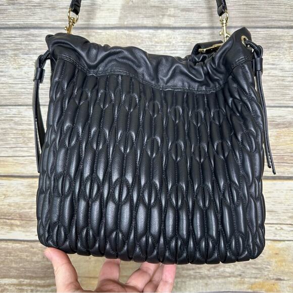 FURLA Black Woven Caos Leather Shoulder bucket bag with Textured Design - Picture 4 of 11